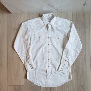 VTG H Bar C Ranchwear Shirt Soil Release Mens M Long Tail Plaid Pearl Snap USA